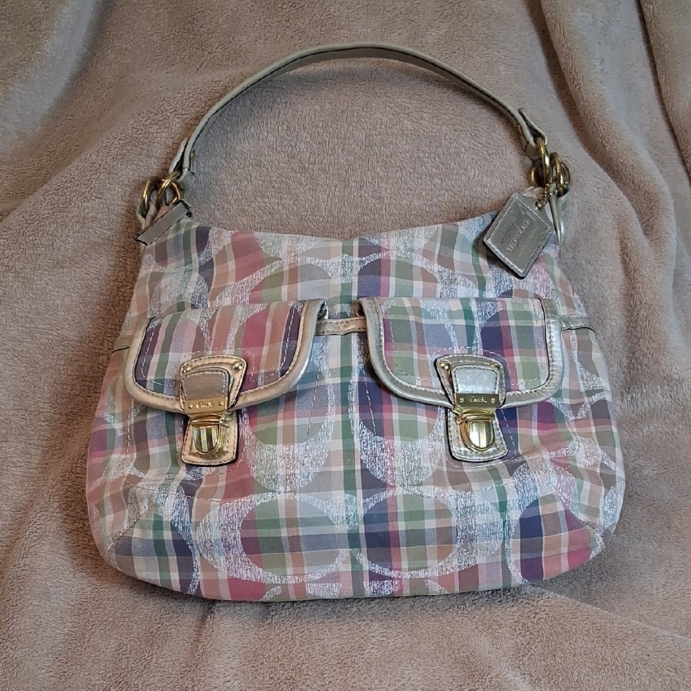 Coach Pastel Plaid Shoulder Bag